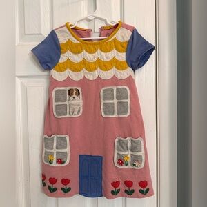 Mini Boden Pink and Blue Dress with House Design